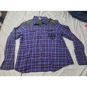 Harley-Davidson Limited Edition Purple Plaid Faux Leather Snap Shirt Womens XXL